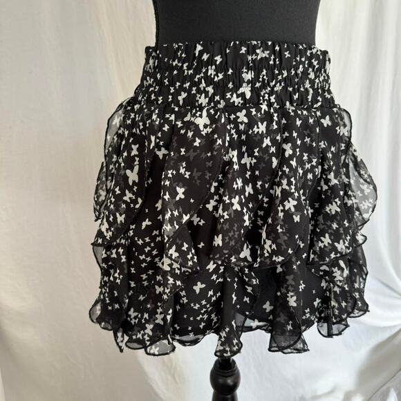 wet seal sheer layered ruffle mini skirt sz M dainty butterflies whimsical fairy - Picture 1 of 6
